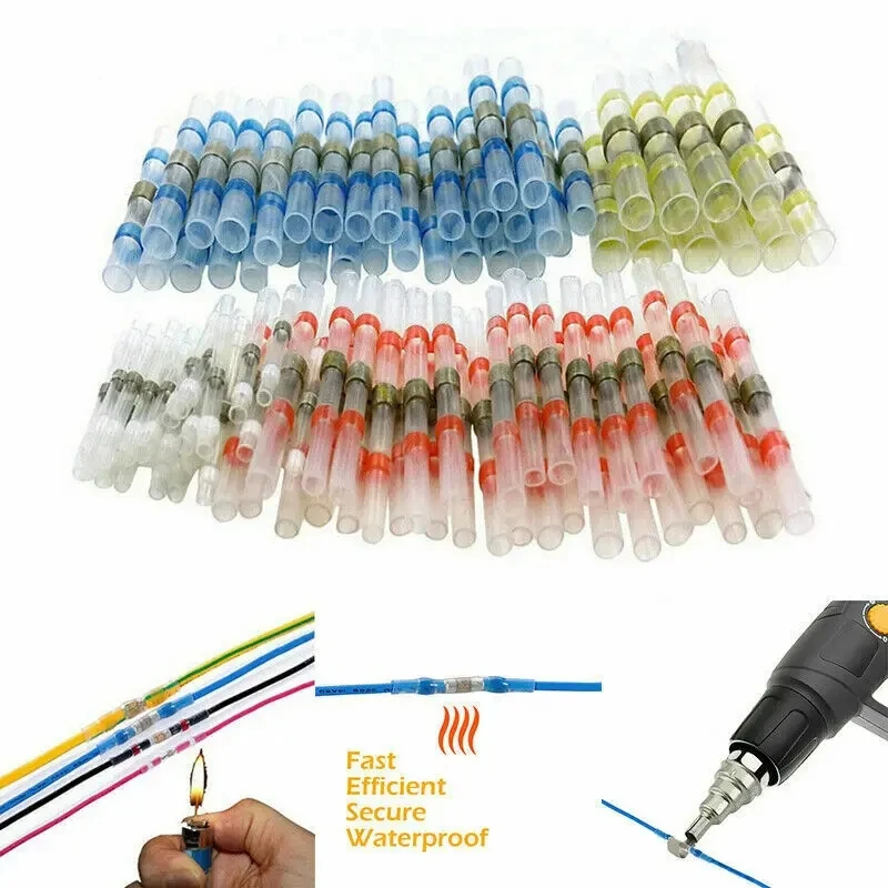 200PCS waterproof solder ring heat shrinkable middle terminal combination box white 50 red 70 blue 65 yellow 15