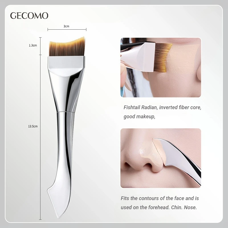 지코모 앵글드 머메이드 테일 파운데이션 브러쉬 비건 크루얼티 프리 플랫 탑 카부키 브러쉬 (시ーム리스 커버리지)