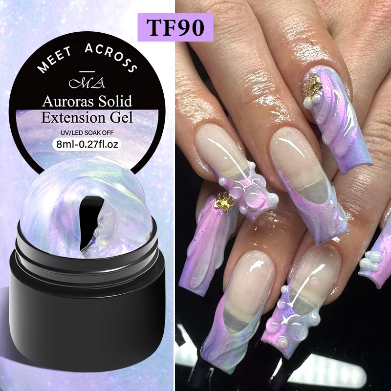 MEET ACROSS 8ml Aurora Non Stick Hand Solid Extension Nail Gel Polish Carving Flower Soak Off Building Nail Art UV/LED Gel