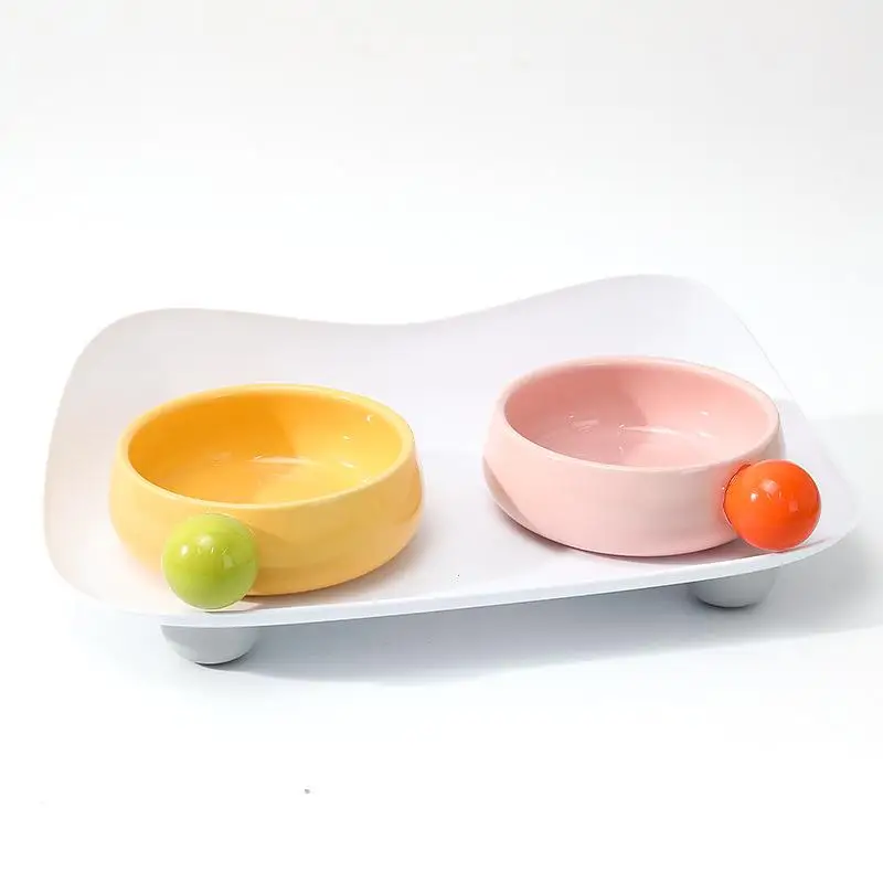 

Sugar Bean Ceramic Pet Bowl Double Bowl Set Anti-Knock Cat Dog Feeding Water Bowl Green Orange Grey 300/600ml Capacity