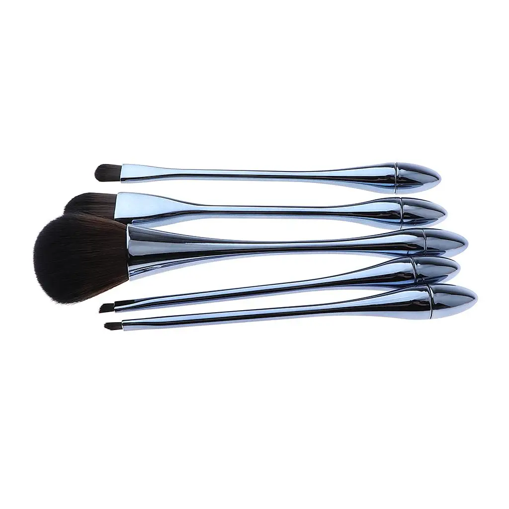 Set di pennelli per trucco 5 pennelli Kabuki Manico in plastica ultra morbida Pennelli cosmetici multifunzione per applicazione di fard e polvere