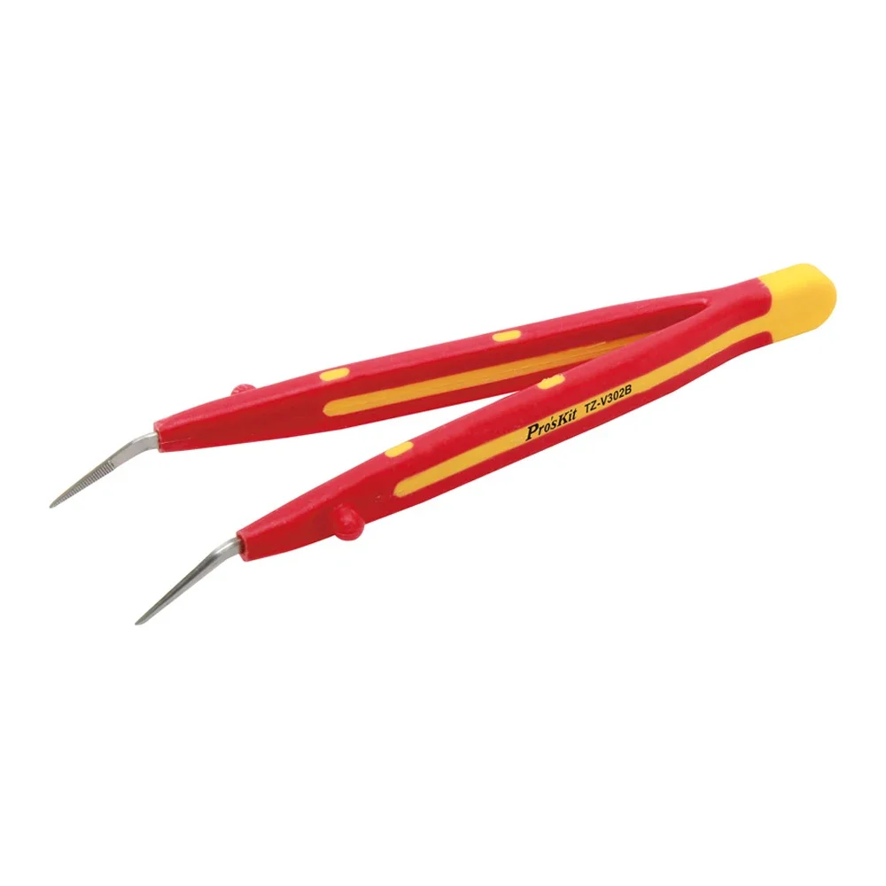 Pro'skit 1pk-TZ-V302B Elettricista Curvo A Punta Pinzette In Acciaio Inox Resistenza Ad Alta Pressione Lnsulated Pinzette