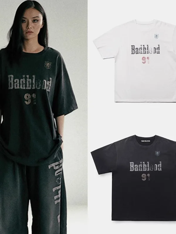 

Retro American Loose Casual round Ne Printed T-irt ort Sve Waed Vintage Top Cotton Creative Summer ex Tee