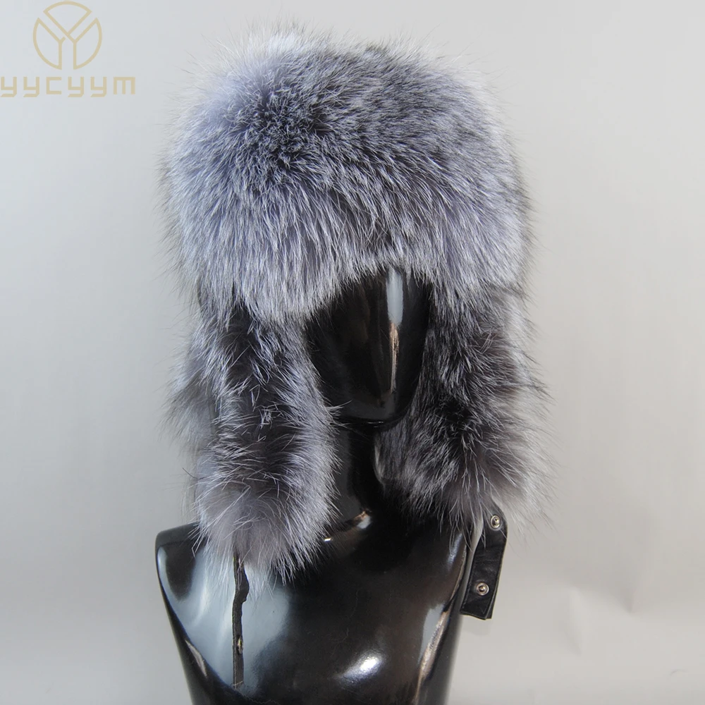 2024 Unisex Outdoor Windproof Winter Natural Real Fox Fur Bombers Hats Women Raccoon Fur Cap Luxury Real Sheepskin Leather Hat