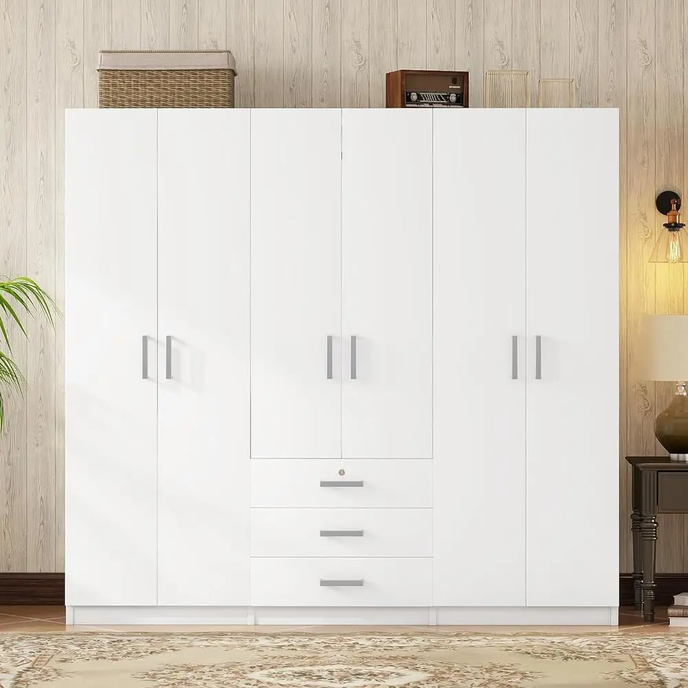 

White 70.9 Wide Wooden Wardrobe with Large Drawers for Bedroom Clothes Storage