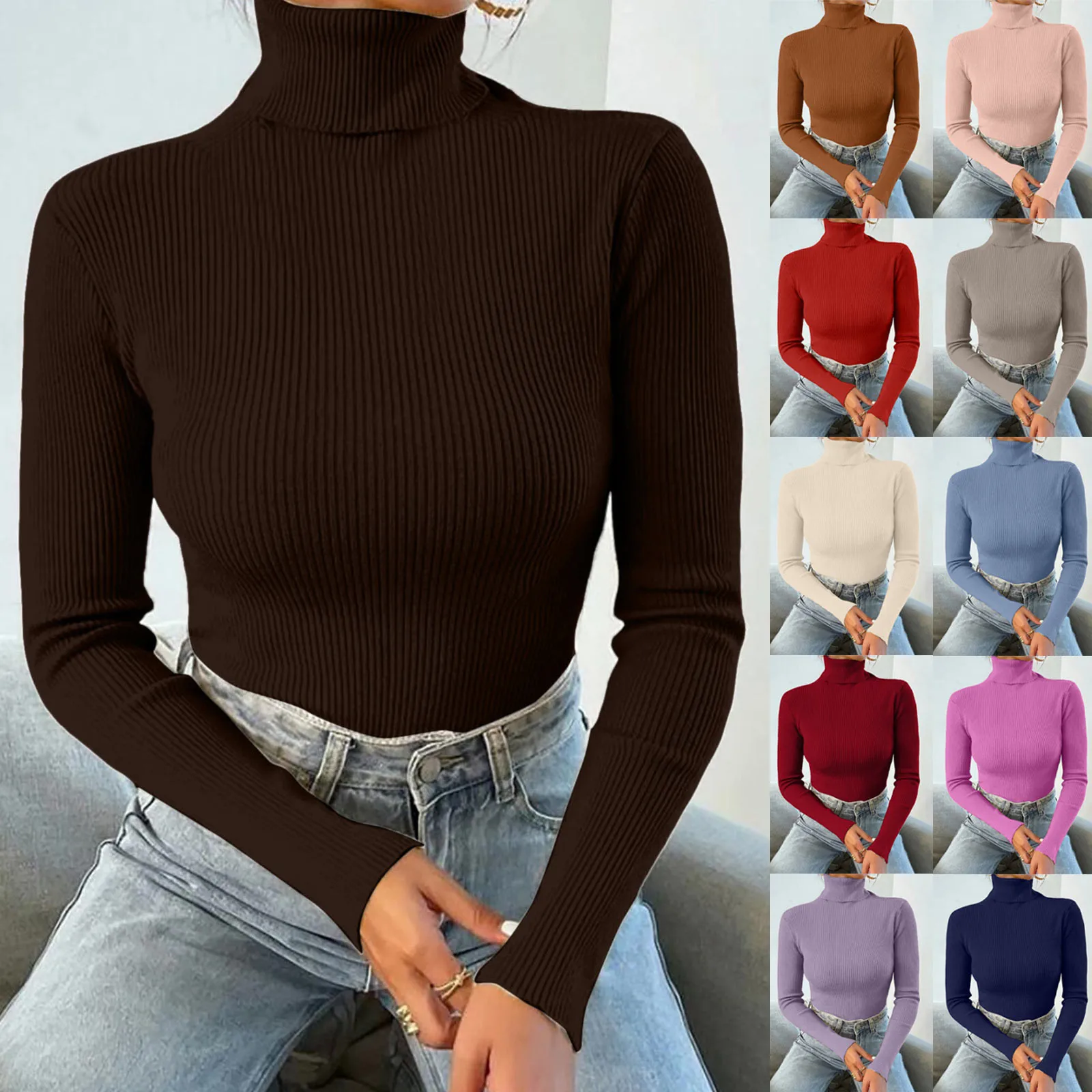 New Turtleneck Jumper Woman Knitted Blouses Solid Color Knitted Turtleneck Sweater Pullover Long Sleeve Lace Top свитер женский