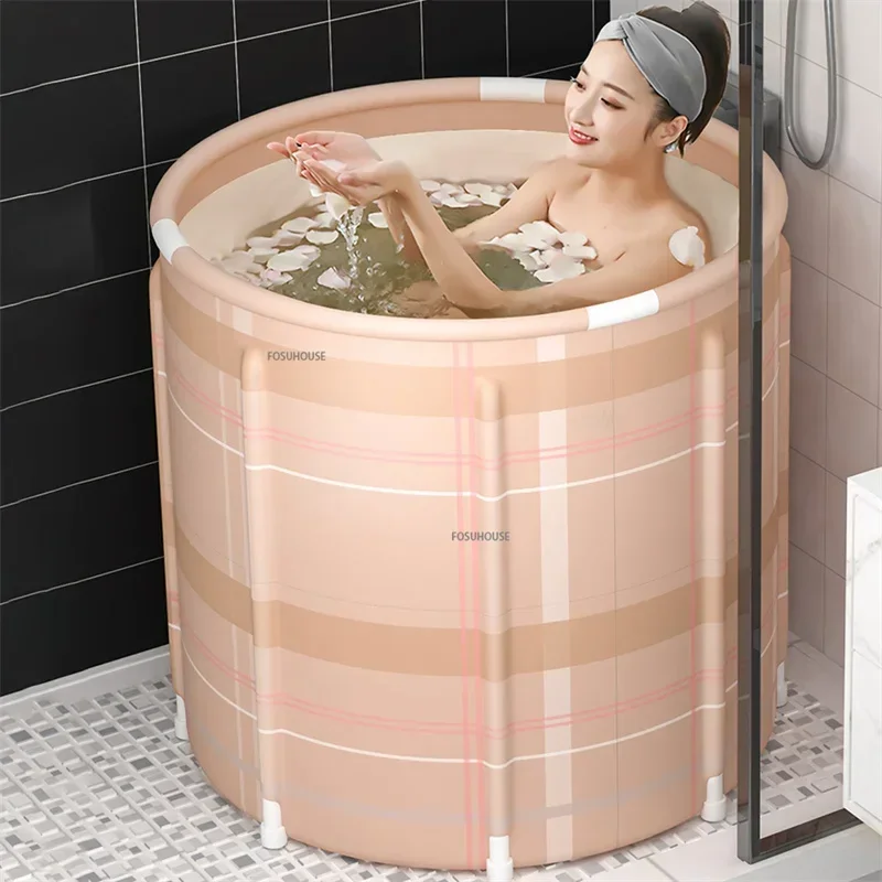 Small Apartment Bathroom Foldable Bathtub Homehold Portable Bathtub for Adults Round Bath Barrel Hot Sauna Bathtub Bath Artifact