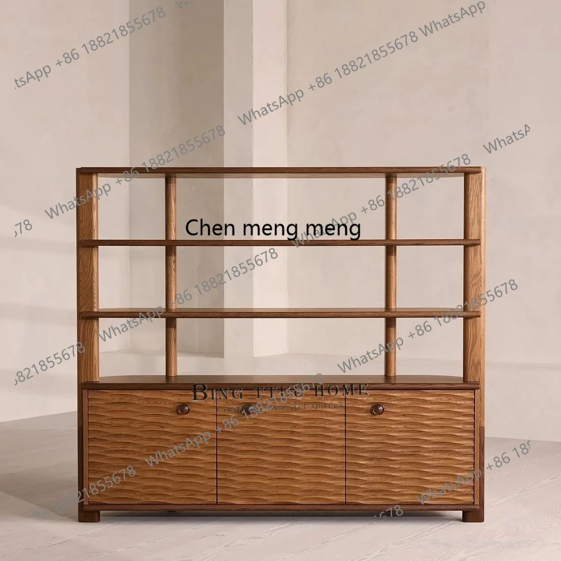 

Designer Creative Carved Solid Wood Bookshelf Living Room Home Retro Wabi-Sabi Style Conference Room Cabinet Display Cabinet