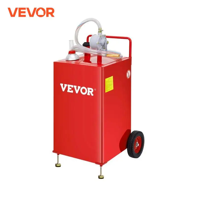 VEVOR 30 Gallon Fuel Caddy, Fuel Storage Tank on 2 Wheels, Portable Gas Caddy with Manuel Transfer Pump for Cars, ATVs, Boats