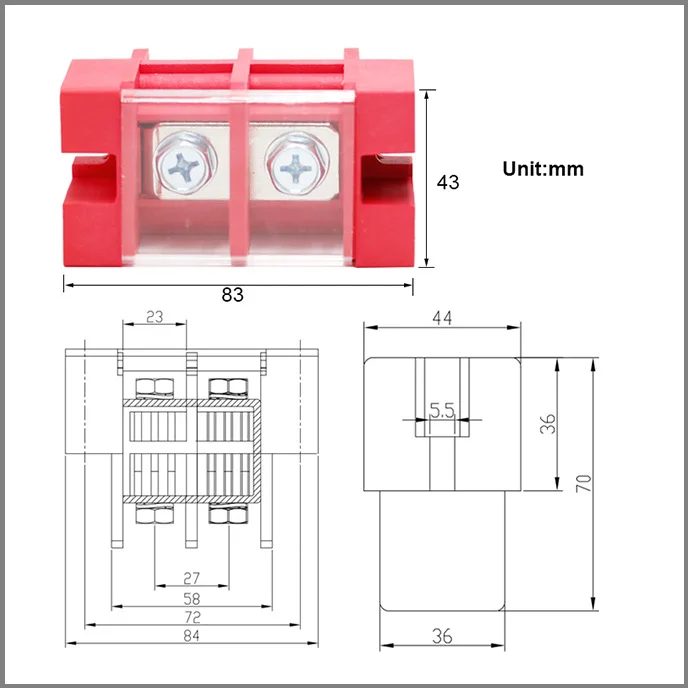 180A 600V Through Type High Current New Energy Battery Inverter Power Supply Terminal Power Terminal Block Pin Block