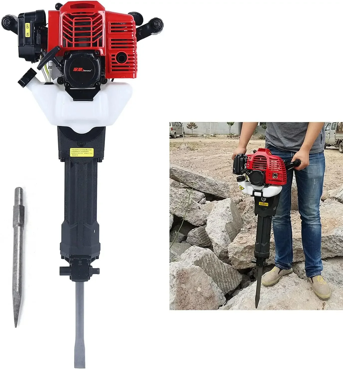 Stroke Handheld Gas Powered Demolition Jack Hammer Concrete Breaker Drill Jack Hammer Air Cooling Breaker Drill with 2 Chisel (O