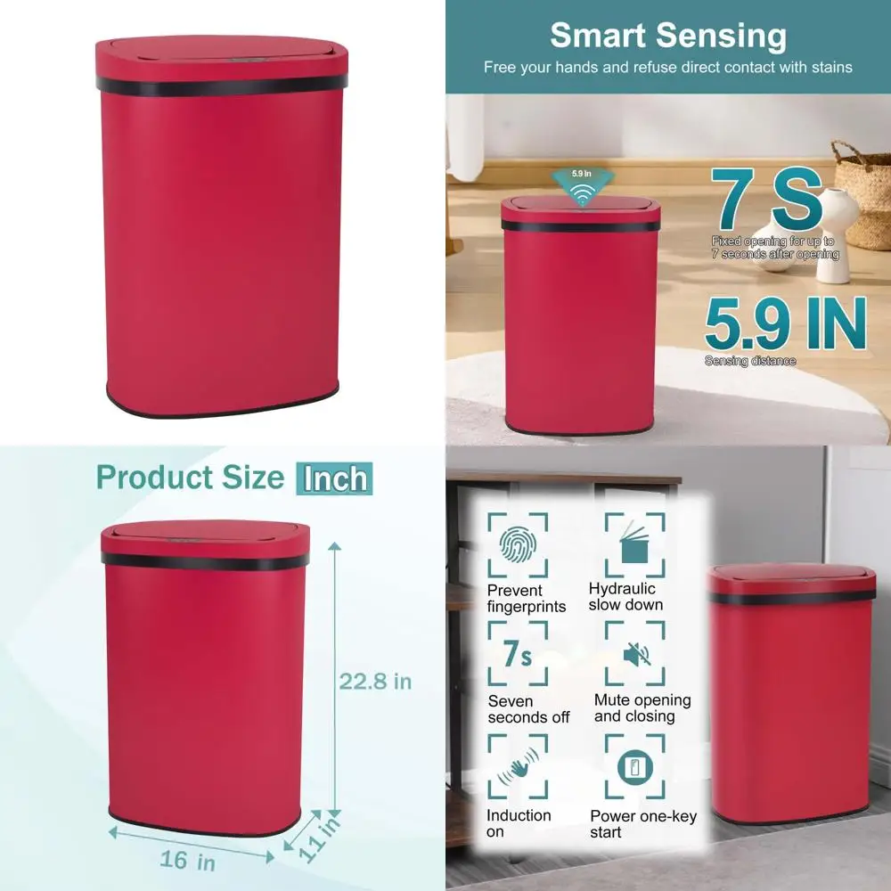 

50-Liter Stainless Steel Kitchen Trash Can with Sensor Lid for Stylish Waste Disposal