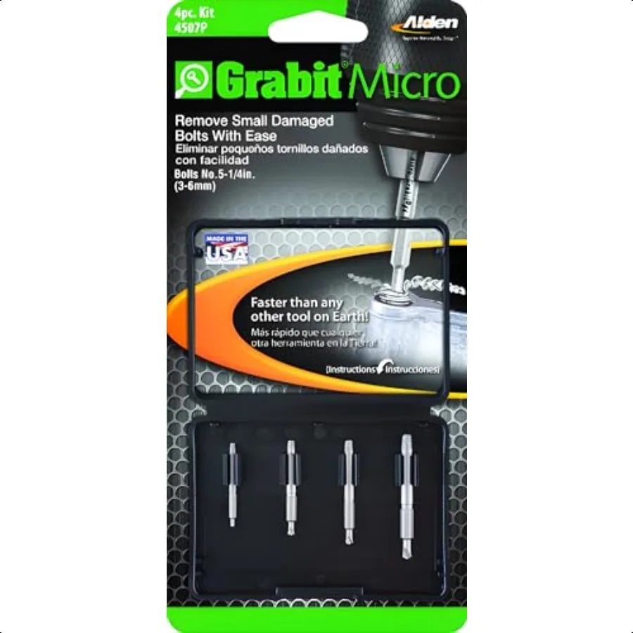 

4507P Grabit Micro Broken Bolt Extractor Набор из 4 предметов Маленький съемник болтов и винтов Идеально подходит для ПК и ремонта Сделано в США