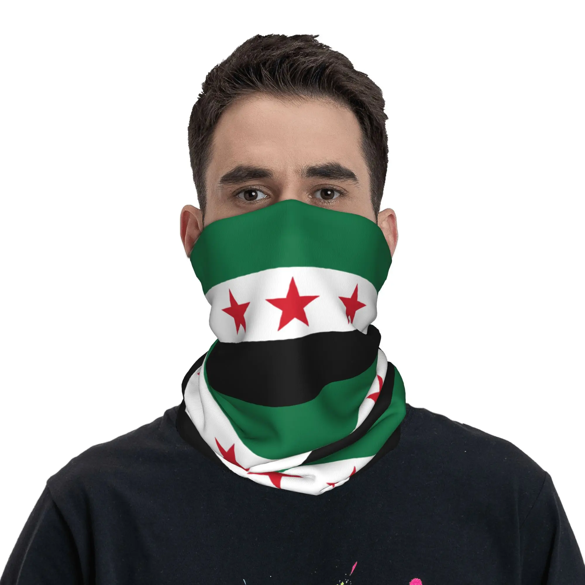 Bandera de Asiria siríaca personalizada, diadema de invierno para el cuello, Siria, mujeres, hombres, esquí, correr, bufanda de tubo, bandera de tres estrellas, Bandana para la cara, polaina