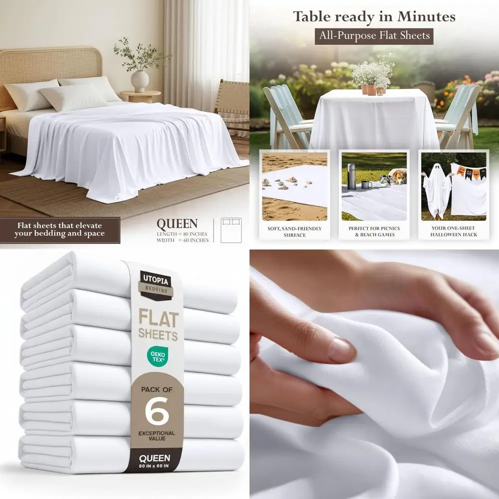 

6-Pack Queen White Soft Microfiber Flat Sheets - Wrinkle & Fade Resistant, Easy Care Utopia Bedding