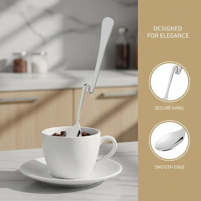 1PCS Cute Curved Coffee Spoon Teaspoon Unique Condiment Drink Hanging Tea Coffee Dessert Stainless Steel Drink Tableware