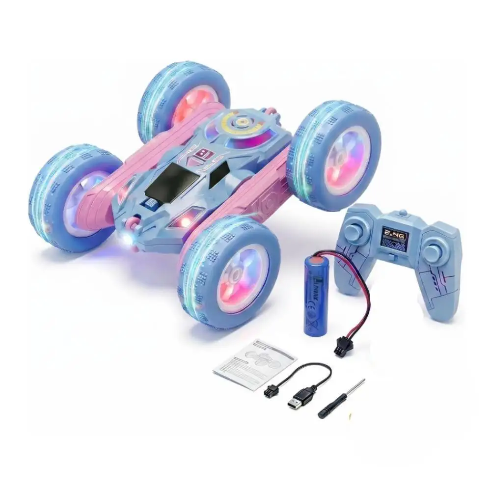 

Stunt remote control car, double-sided 360 ° rotating four-wheel drive flash LED wheels, 2.4GHz electric racing stunt toy car