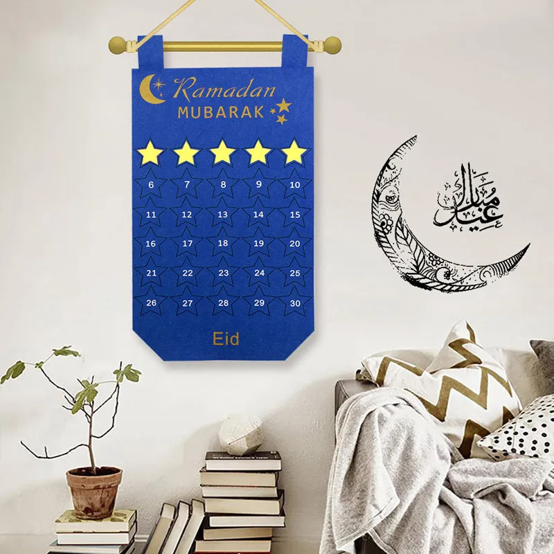Ramadan Calendar For Kids Eid Mubarak Countdown Felt Calendar With 30 Reusable Star 30 Days Felt Wall Calendar Islamic Gift