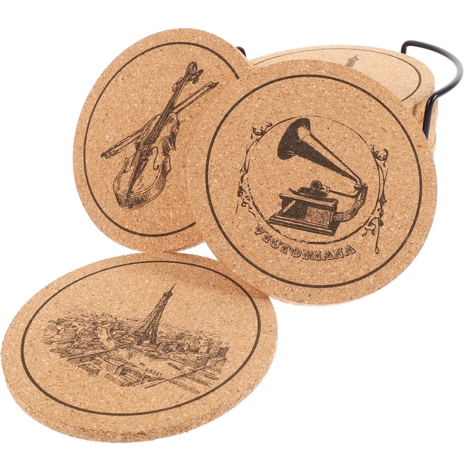 

1 Set Vintage Cork Coasters Non-Slip Heat Resistant Cup Mats For Home Kitchen Drink Tea Wine Glass With Stand Anti-Scald Wood