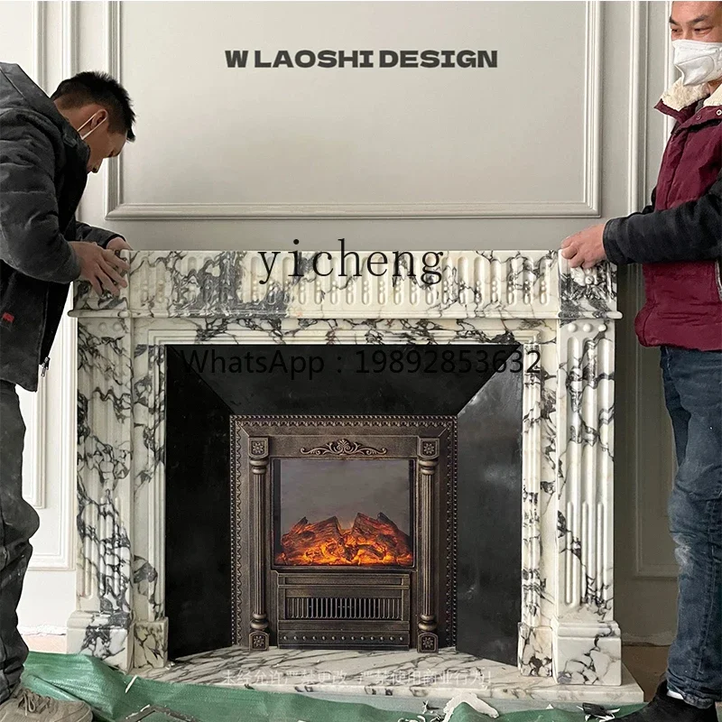 

H3-20 fireplace big flower white Bulgari stone living room entrance simple fireplace decoration cabinet