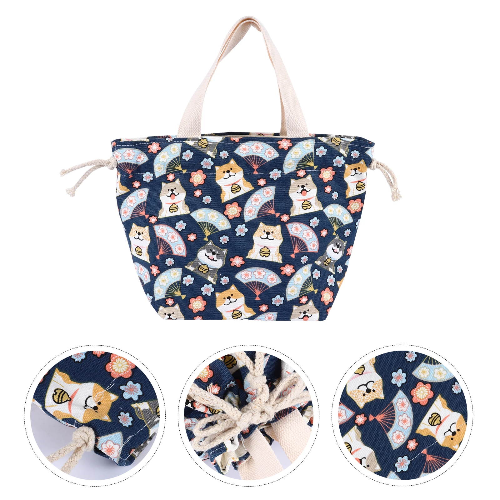

1pc Box for Food Portable Bento Canvas Washable Tote Large Capacity Lightweight Japanese Style Women Student Use Anti-Aging