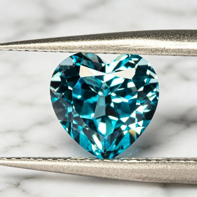 Hochwertige Labor-Saphir-Herzform in Aquamarin-Farbe, Edelstein-Anhänger für DIY-Schmuck, Ringe und Ohrringe, mit wählbarem Zertifikat – Detail 5