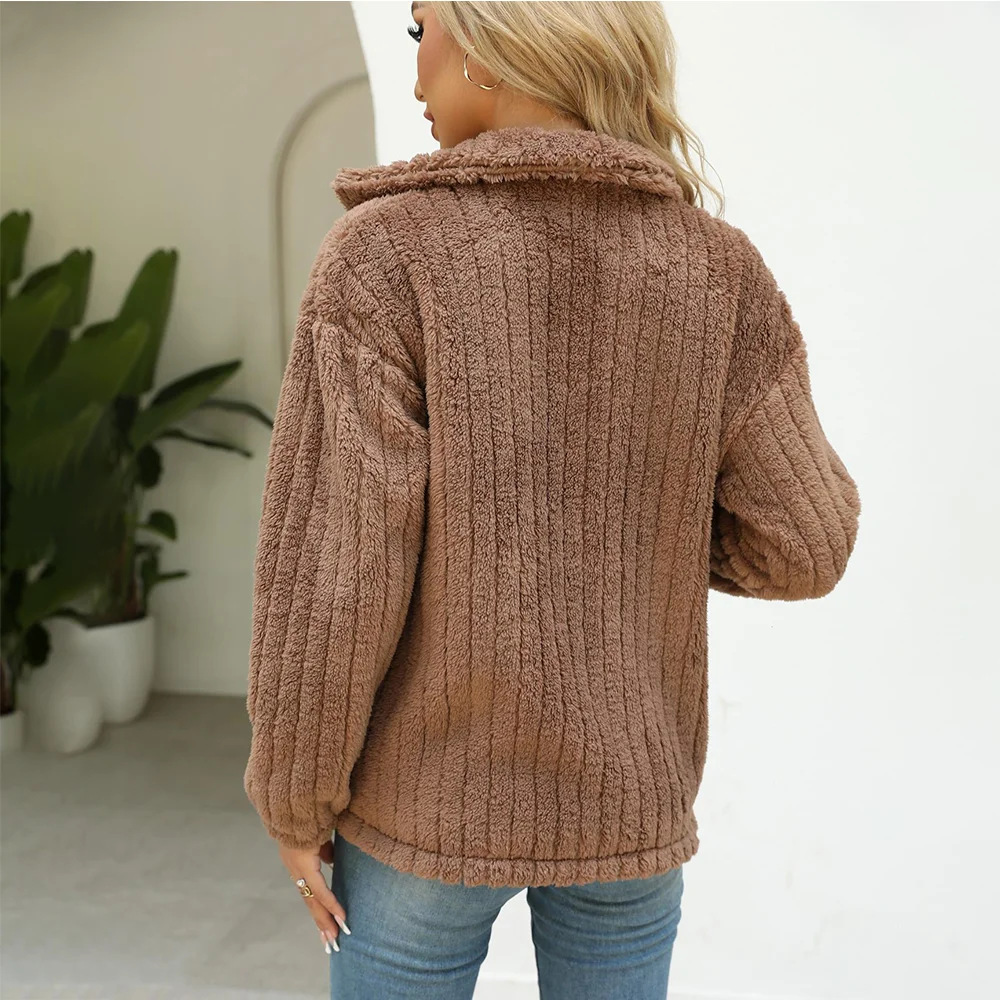 

Новая европейская и американская осенне-зимняя черная флисовая куртка для женщин 2026 года, свободная, с отложным воротником, однобортная, теплая, утолщенная