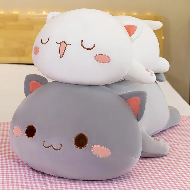 Kawaii Mitao Cat Plush Toys Cute Animal Soft Stuffed Pillow Couple Peach Cat Plushie Doll Cartoon Decorate Kids Birthday Gifts