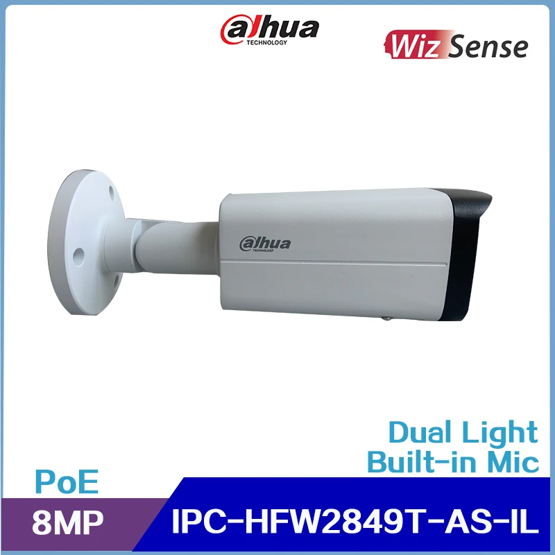 Dahua 8MP Smart Dual Light Fixed-focal Bullet WizSense Network Camera IPC-HFW2849T-AS-IL , Built-in Mic