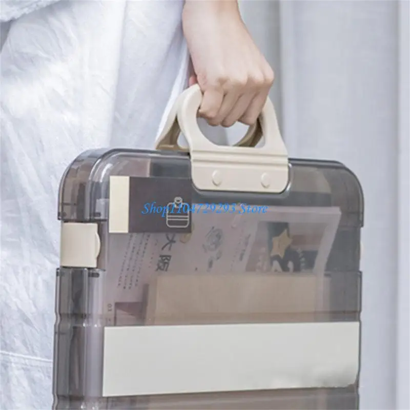 Portable File Box Plastic Transparent Pencil for Case Folder with Lock Handle Documents Bag Stationery Storage for Case