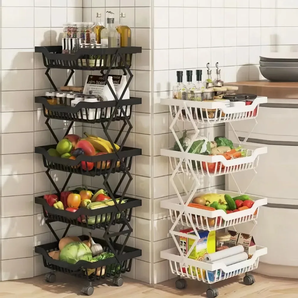 6 Tier Fruit Basket for Kitchen Kitchen Movable Fruit Basket Stackable Fruits and Vegetable Storage Stand Cart  Folding  Shelf