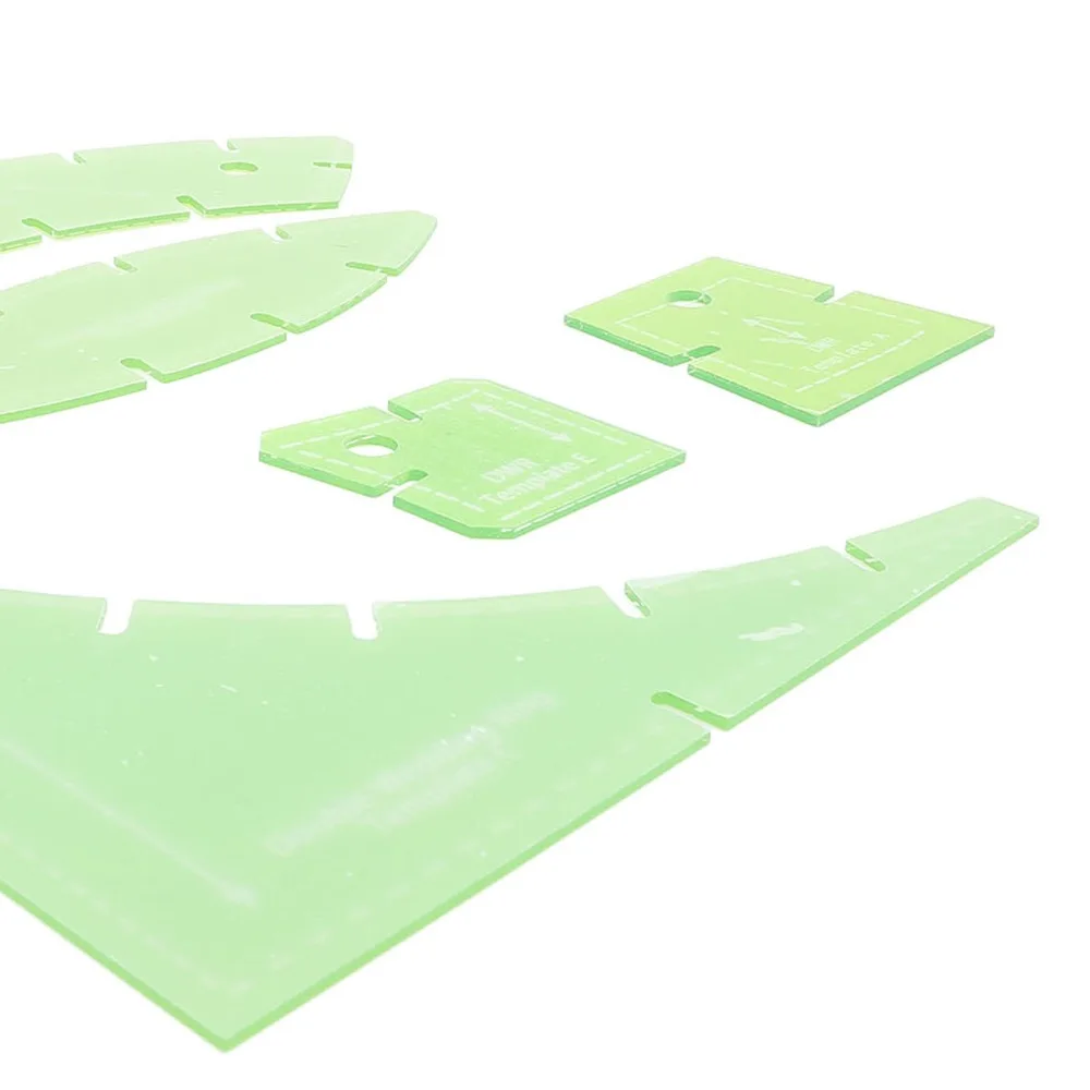 5 Buah Set Templat Quilting Hijau Transparan Plastik Akrilik Multifungsi Templat Pemotong Quilt DIY Kit Penggaris Quilting