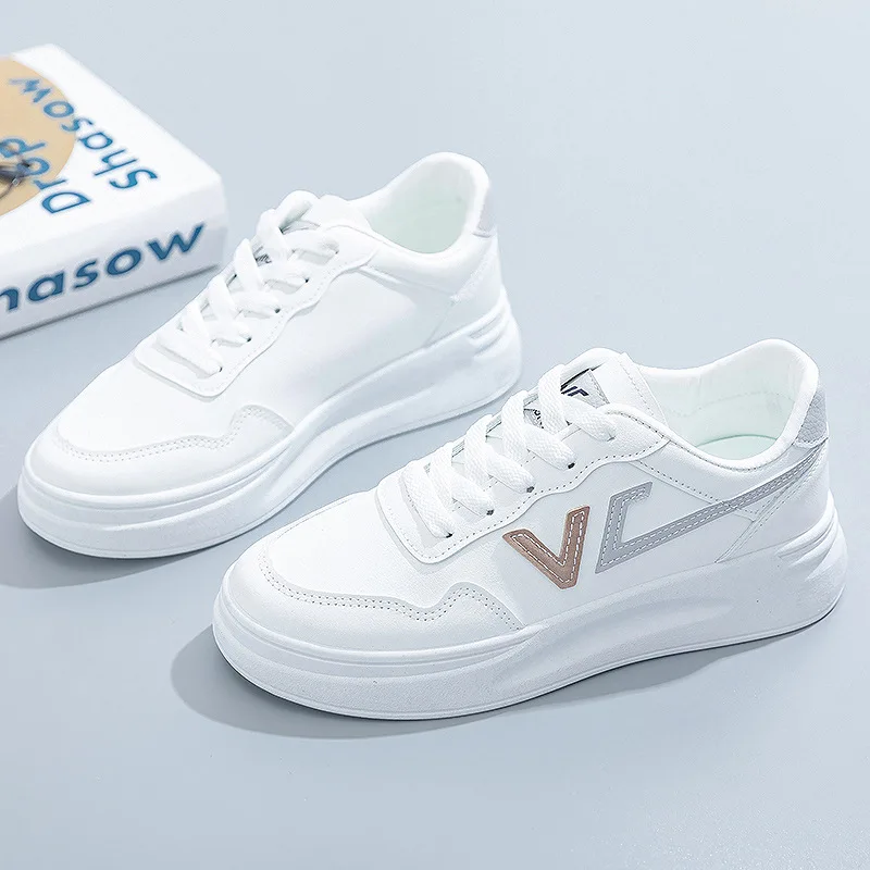 Fashion Women\'s Vulcanize Shoes 2023 New in Casual Classic Solid Color PU Leather Walking Trainers Woman Casual White Sneakers