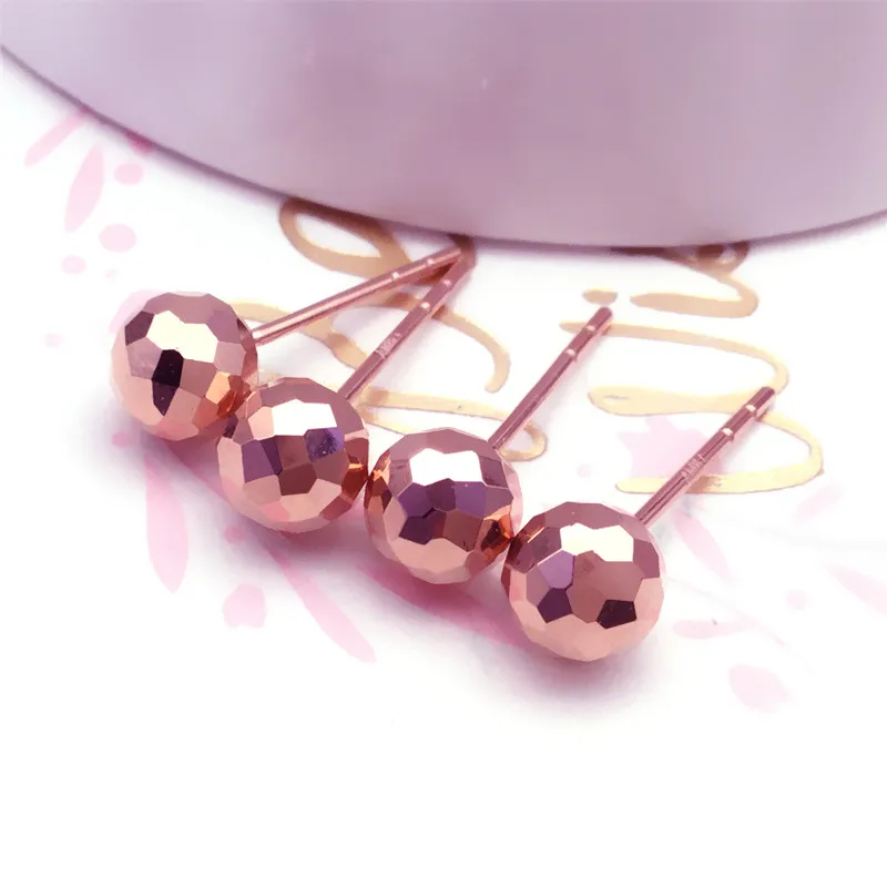 

New shiny simple fashion earrings for women 585 purple gold plated 14K rose gold bead ear studs jewelry for girlfriend gift