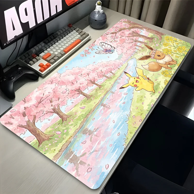 Mouse Pad Gamer XXL Eevee Pokémon para PC - Tapete de Mesa Kawaii de Borracha para Teclado e Mouse
