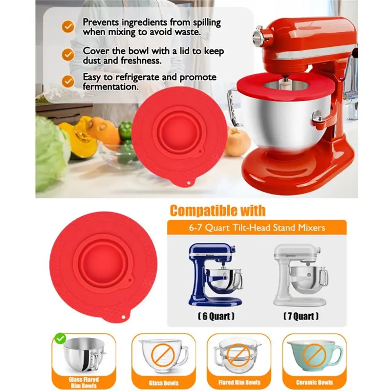 M04K Silicone Mixer Bowl Cover For Kitchenaid 6-7 Quart Bowl-Lift Stand Mixers,Mixing Bowl Lid Dustproof And Splash-Proof B