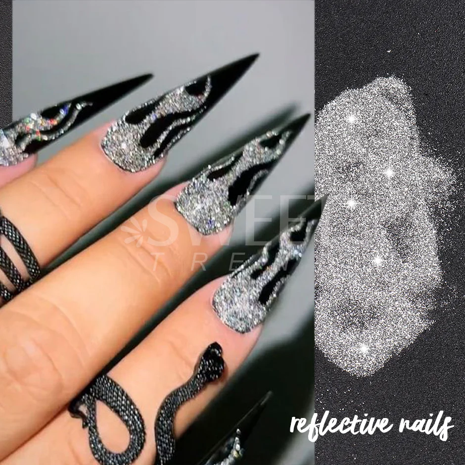 1 Box Reflective Silver Nail Powder Flash Disco Diamond Chrome Pigment Dipping Powder Nail Glitter Rhinestone Sequins SWS52