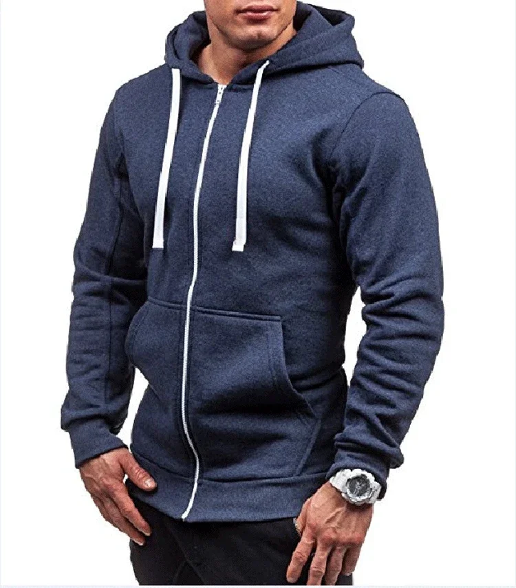 Lässiges Sweatshirt mit Reißverschluss und Kapuze, Herren-Sweatshirt, einfarbig, Strickjacke mit Kapuze, Jacken, Frühling und Herbst, männliche Tops – Detail 15