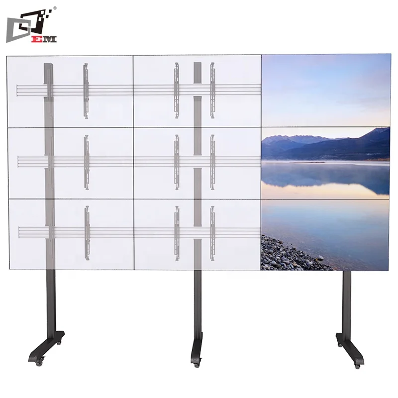 Image 4: Support mobile pour mur vidéo de 32 à 65 pouces, support TV 3x3 pour salle de réunion, support d'affichage multi-écrans professionnel sur roulettes