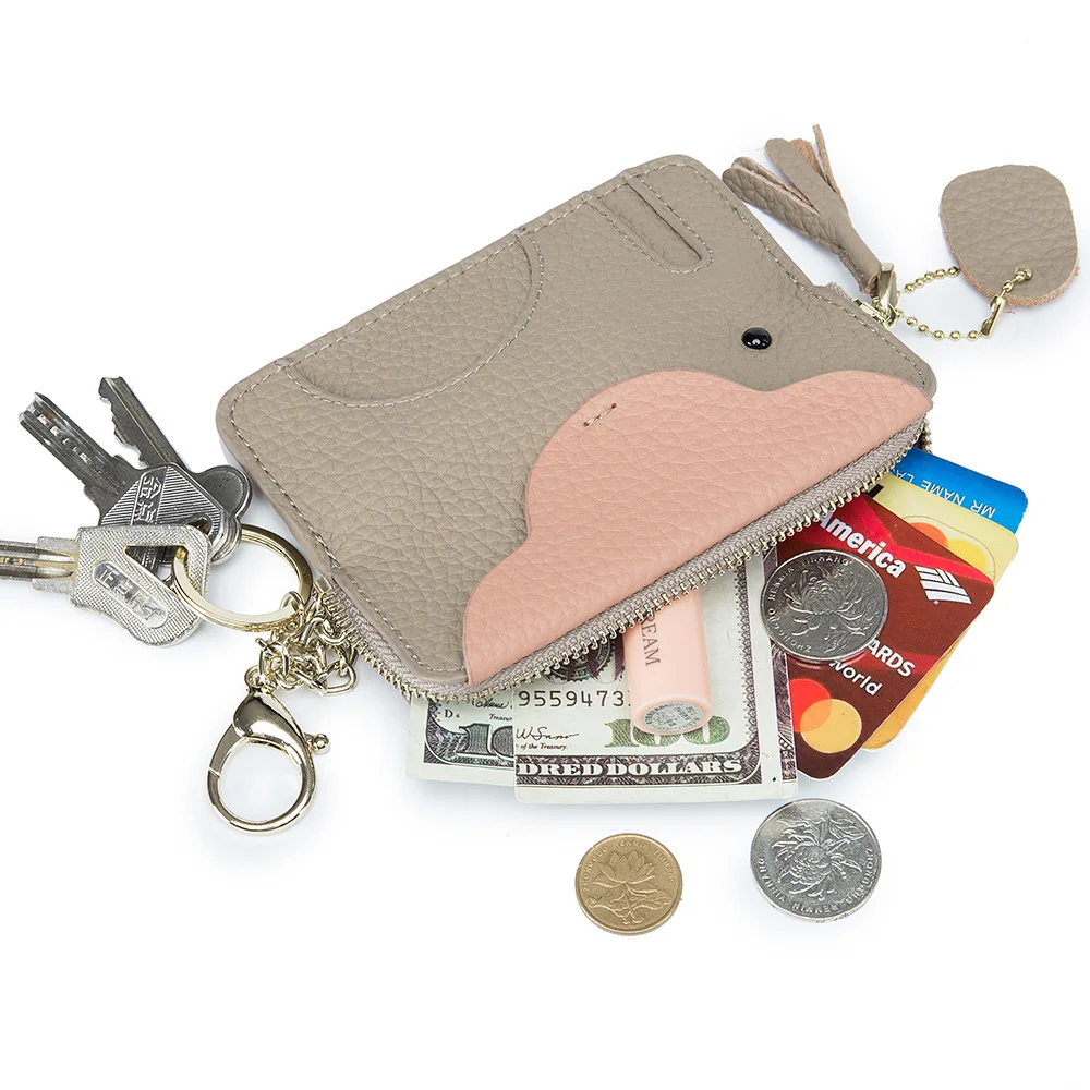 Genuine Leather Mini Elephant Ultra-Thin Keychain Coin Storage Bag Women