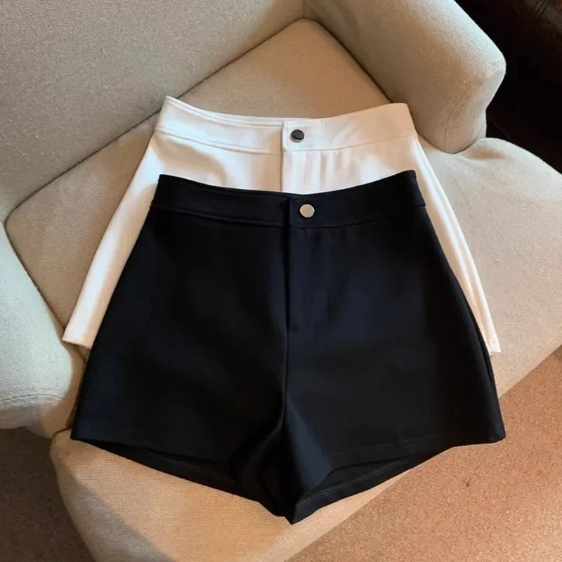 High Waist Slim Fit Short Pants Women's Suit Pants plus Size Black White Thin Summer Fashionable Elastic A- Line Trousers