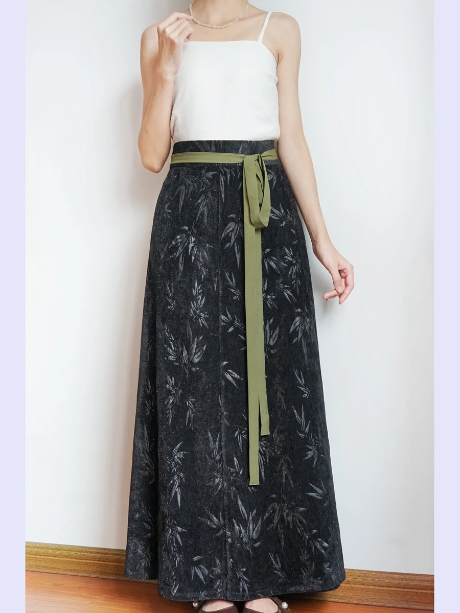 

Long Tang Sle Hanfu Skirt with kets Thiened eneil Velvet Autumn Winter High Waist A-Line Skirt Traditional Culture pe