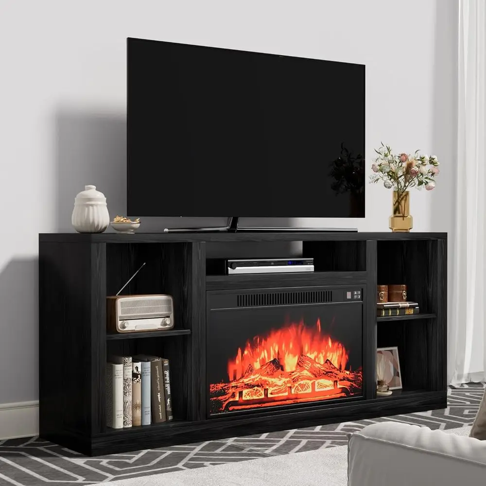 

TV Stand for 65+ Inch TVs, Media Center with Open Storage Shelves & Cabinet, 58 Inch, Black