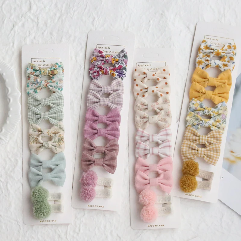 10pcs/1set  SetGirl\'s Headwear and Hair Accessories Rural Fresh Basic Bow Wrapping Cloth Safety Hair Clip
