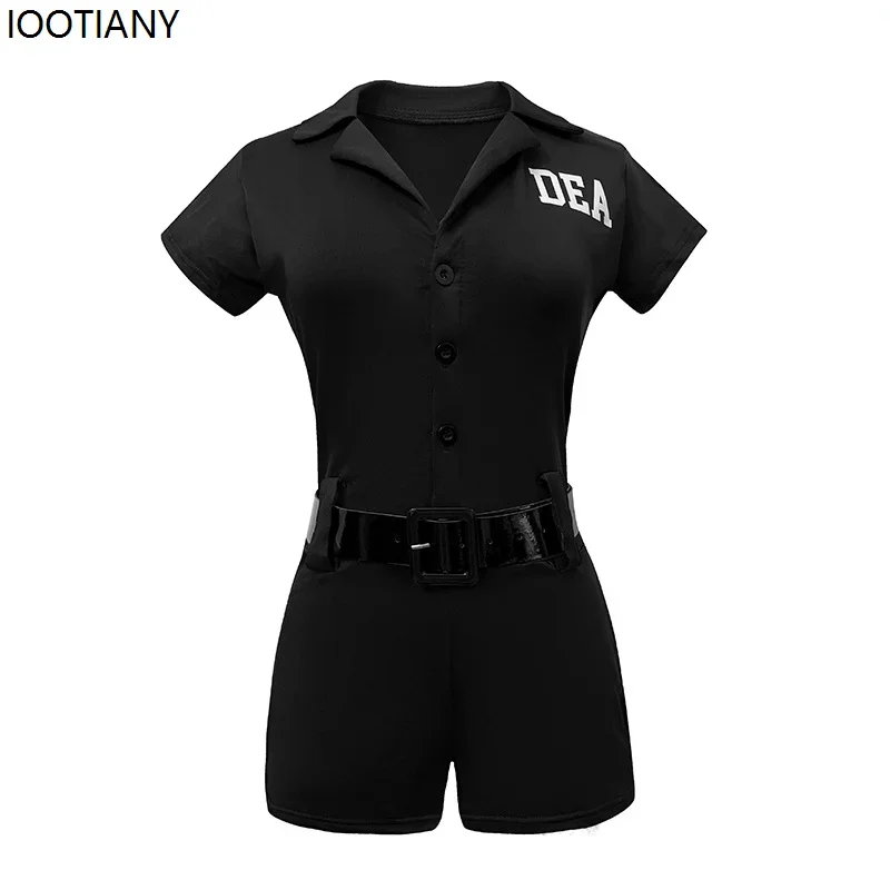 

CosplayHalloween Adult Policewoman Cosplay Costume Short-sleeved Female Instructor Jumpsuit Festival Party Dress Up With Hat Bel