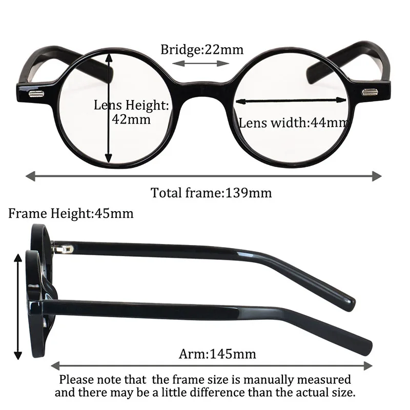 Multifocal reading glasses men women round glasses small size lens wide bride high diopter single vision glasses myopia 12.0