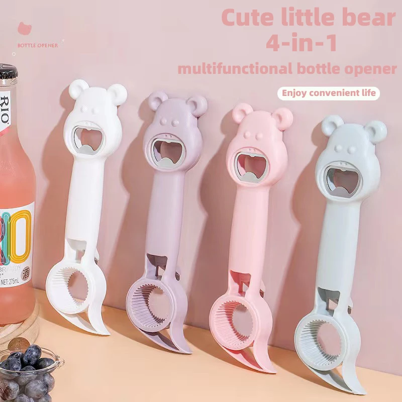 Cute Little Bear Multi purpose Four in One Bottle Opener Beer Beverage Can Opener Cap Twister Canned Fish Cap Opener