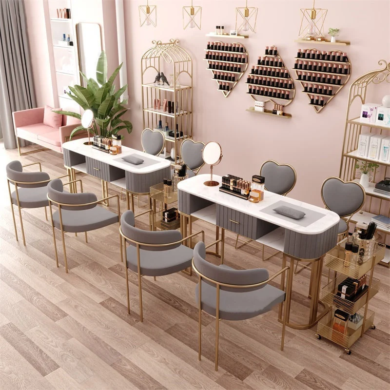 Juego de mesa y silla para manicura minimalista moderno, muebles de salón, mesas para manicura ligeras de lujo para salón de belleza, mesa de maquillaje para uñas para el hogar