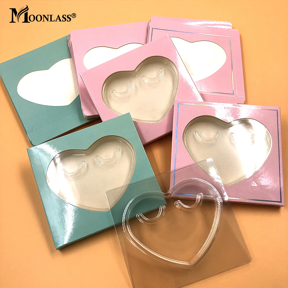 10/20/30 Pcs Heart Shaped Paper Lash Boxes Packaging False Eyelashes Square Case With Tray Mink Lashes Packaging Box Makeup Tool