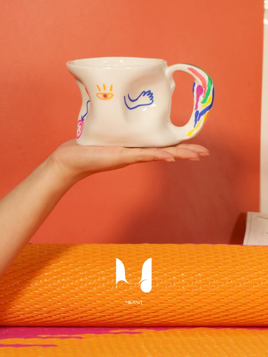 Mug Home Desktop Decoration Ceramic Painted Nordic Style Creative Cartoon Hearing Cup with Handle Gift Box Artist Gifts for Boys